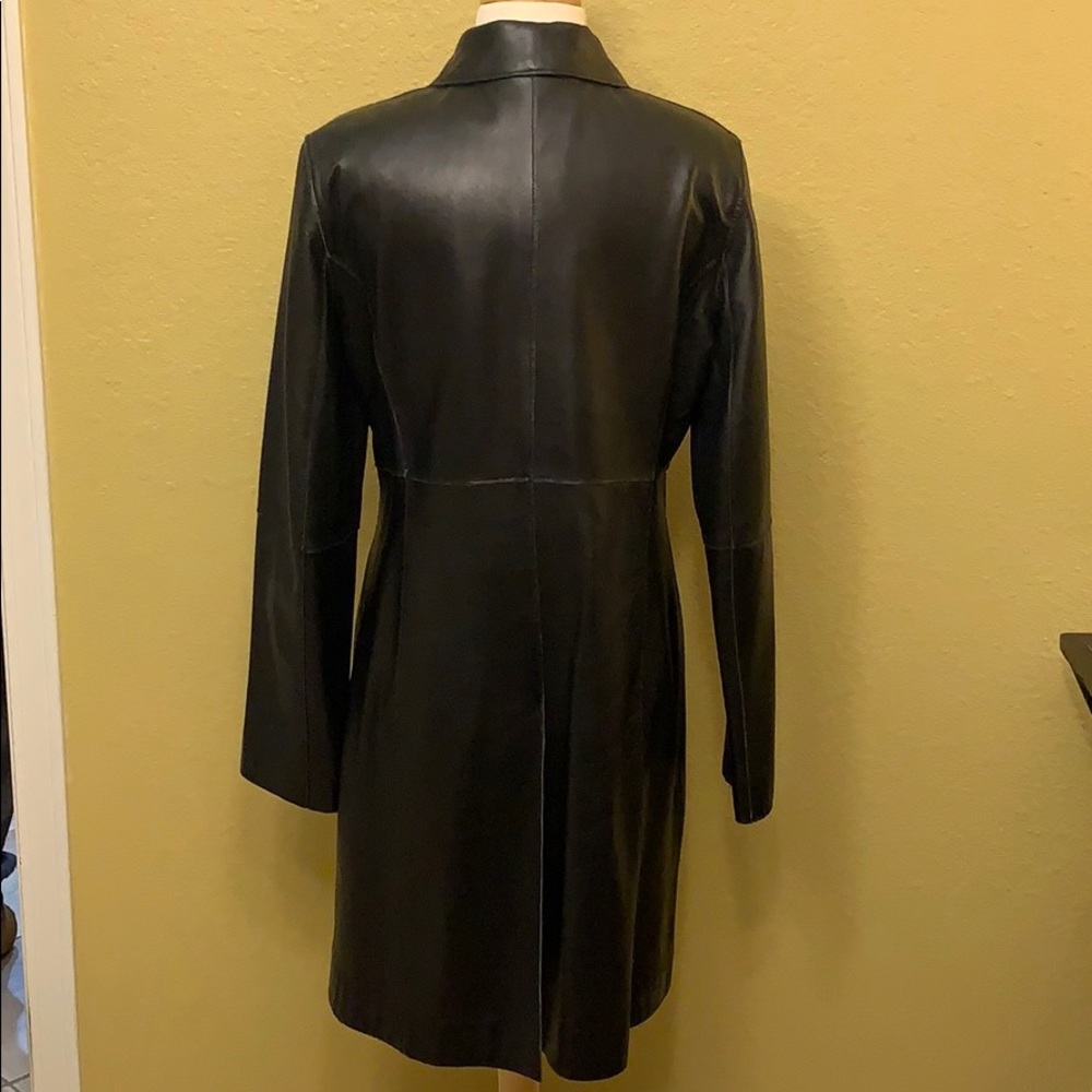 EXPRESS Black Leather Long Jacket Coat 9/10 - Picture 7 of 8
